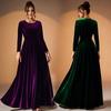 Women's Velvet Maxi Dres Casual Crew Neck Long Sleeve A-Line Swing Dress Fall Cocktail Party Formal Dress for Wedding Guest