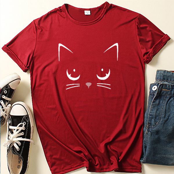 2024 Summer Cat Girl Printed Short Sleeve T-shirt - Casual, Loose Fit Fashion.