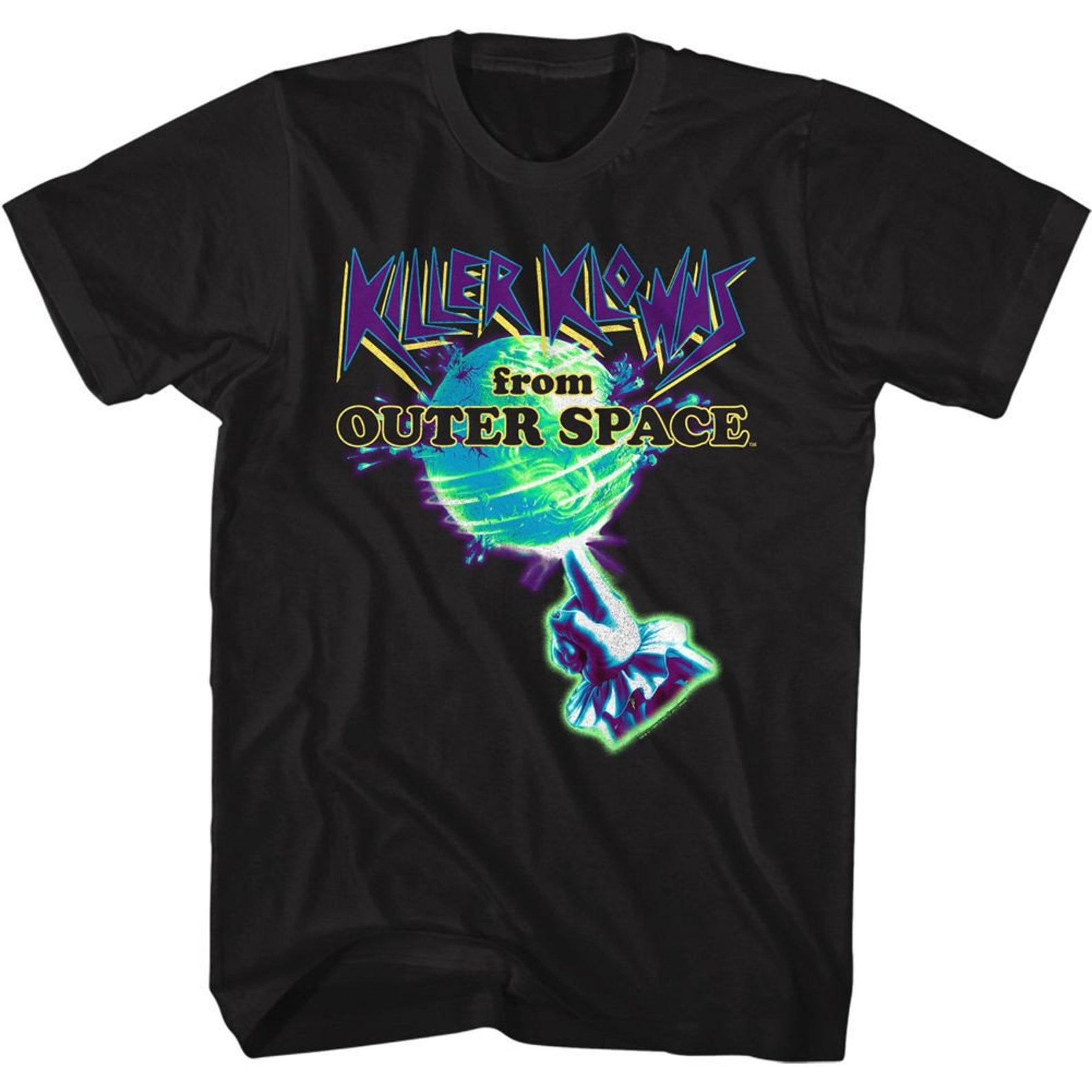 Killer Klowns Earth and Hand In Neon Black Adult T-Shirt M