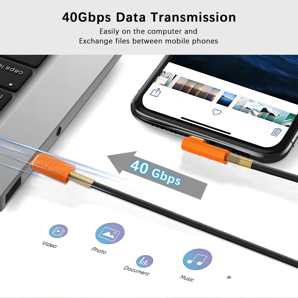 Duttek Adaptador de Carregamento USB C de Ângulo Reto USB Tipo C para Thunderbolt Macho Suporta Dados de 40Gbps 240W PD Rápido Compatível com iPhone 15 iPad