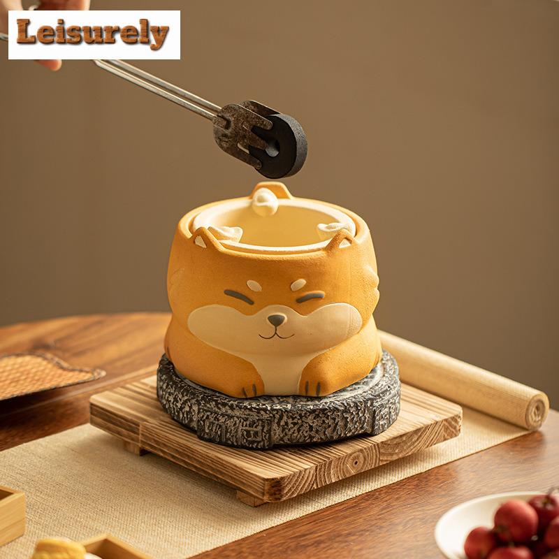 Cute Shiba Inu Charcoal Stove Tea Pot Set For Household Japanese Dry Burnable Ceramic Pot Electric Carbon Kettle Roast Furnace