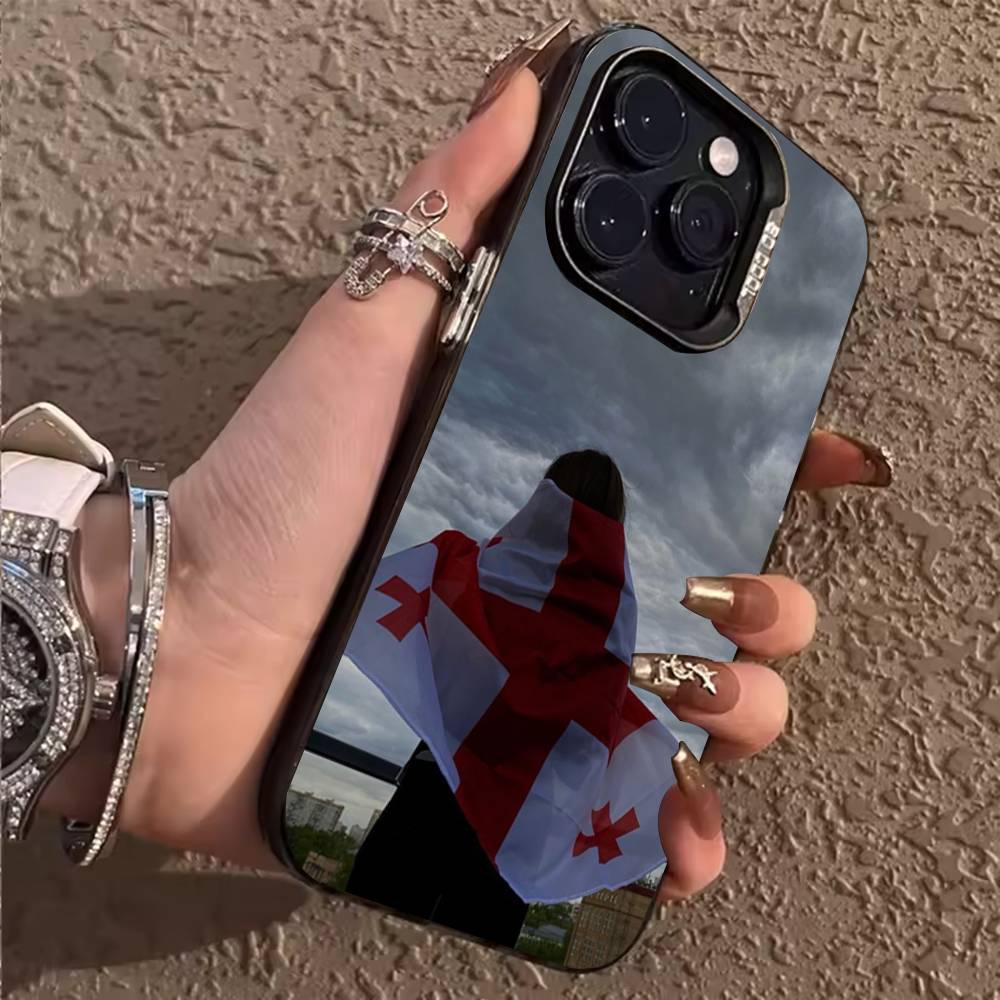 

Georgia Flag Phone Case For iPhone 17,16,15,14,13,12,11,Pro,X,XS,Max,Plus Soft Black Cover iPhone16PRO