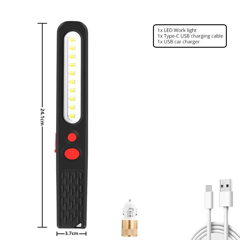 Powerful COB LED Work Light USB Rechargeable Flashlight Magnetic Auto Repair Lights Stepless Dimming Waterproof Torch