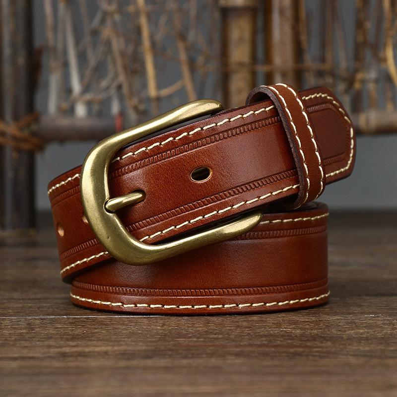3.8Cm Wide New Handmade Retro Old Matte Leather Pin Buckle Men'S Cowhide Belt Men'S Casual Belt Trendy