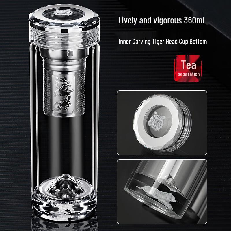 Yi Si Jia Vibrant Tiger Double-Wall Tea Infuser Glass Cup