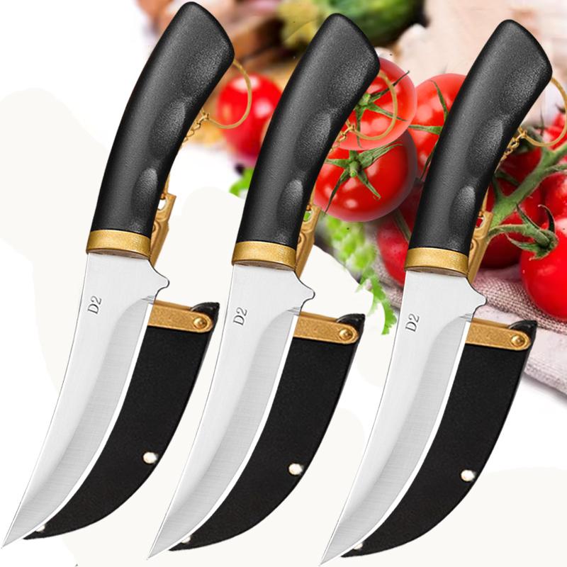 Stainless Steel Fruit Knife Mongolian Meat Cleaver Pocket Knife Multifunctional BBQ Meat Cutting Boning Knife with Knife Sheath