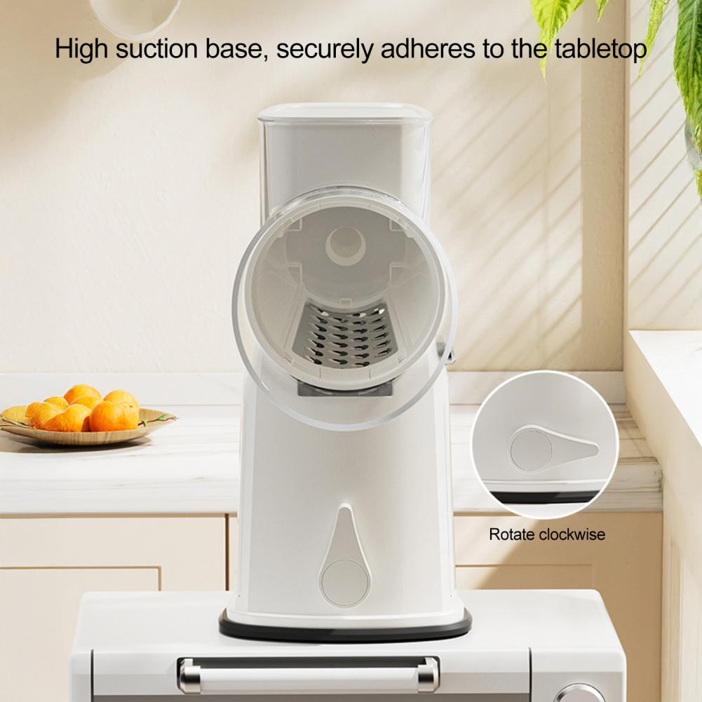 Non-slip Base Grater 5-in-1 Rotary Cheese Grater with Suction Base Stainless Steel Vegetable Slicer Hand Kitchen for Efficient