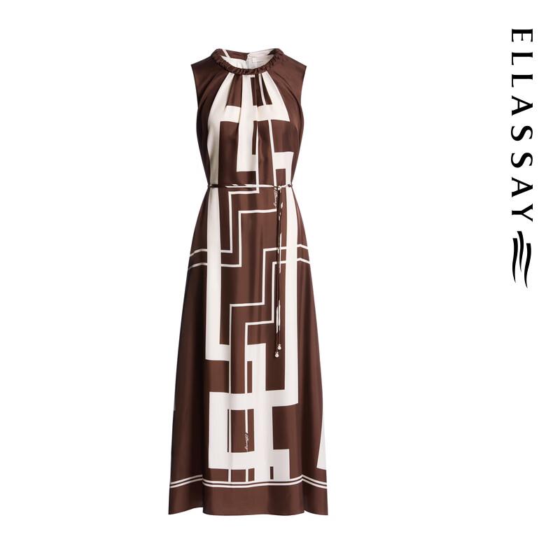 ELLASSAY Women's Geometric Print Silk Sleeveless Dress