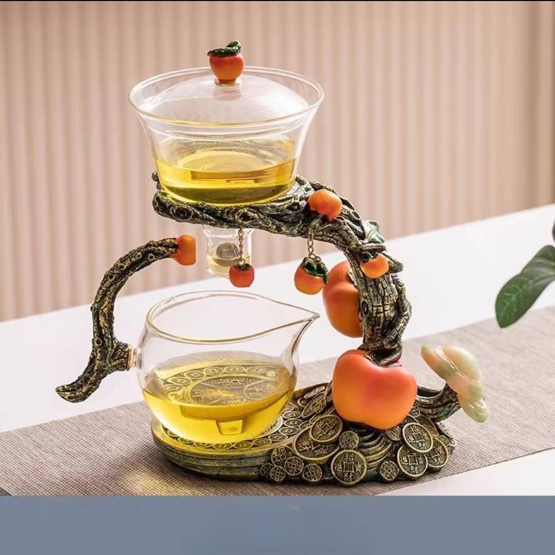 

Persimmon and Ruyi Glass Automatic Tea Set for Home Use Kung Fu Teacup Magnetic Teapot Lazy Tea Maker прозрачный