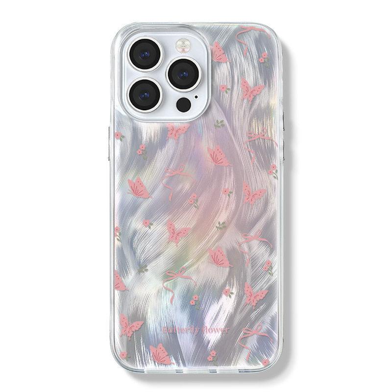 Pink butterfly feather pendant mobile phone case for iPhone17ProMax Apple 16/15/14 anti-drop soft case