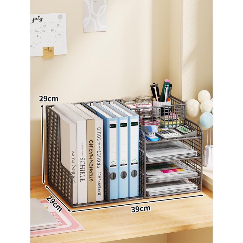 Desktop File Organizer Multi-Layer Storage Rack for Office Supplies and Books
