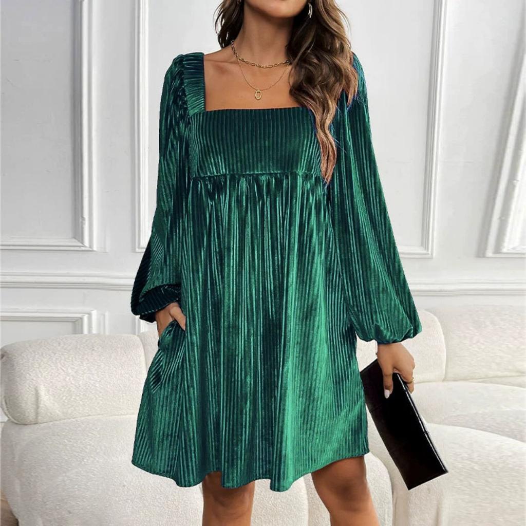Women's Elegant Velvet Square Neck Backless Dress Loose Fit Commuting Date Evening Gown