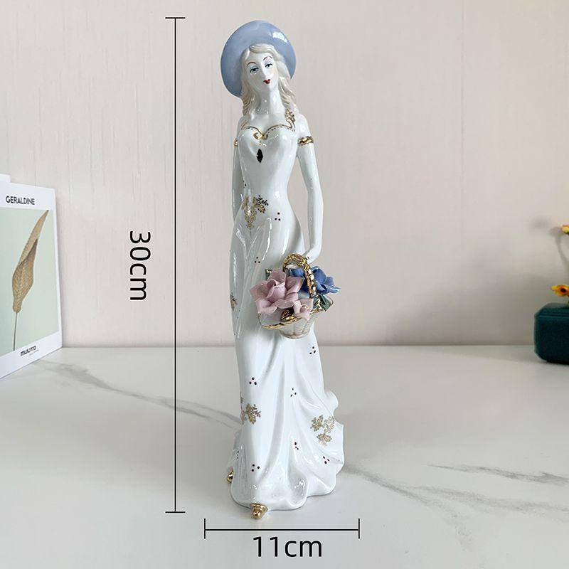 European Western Women Ceramic Statue Decoration Items Home Livingroom Furnishing Accessories Office Desktop Sculpture Ornaments