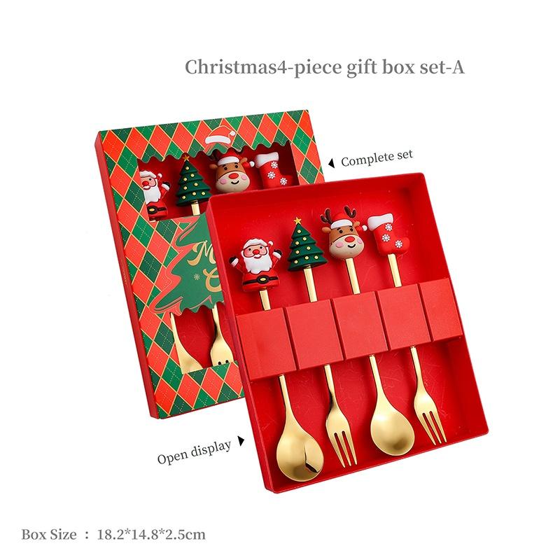 2/4Pcs Stainless Steel Xmas Spoon Fork Cutlery Set Cute Cartoon Handles for Holiday Party Table Decor
