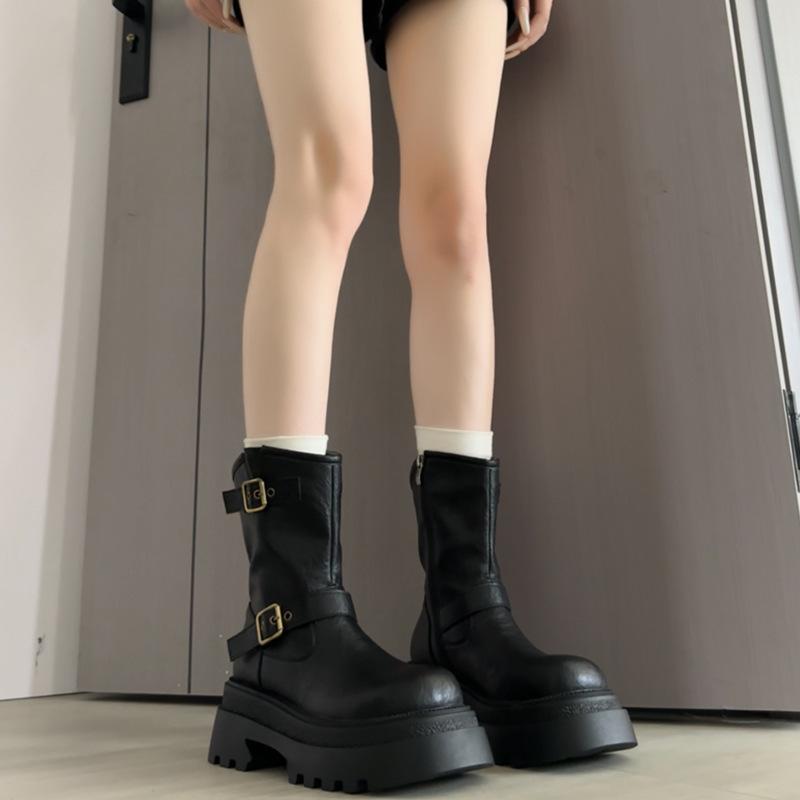 Thick-soled Heightening British Martin Boots Women's Maillard Brown Slim Short Boots