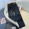 Women's Retro Cement Gray High-Waisted Wide-Leg Jeans - Petite Size, Spring/Autumn 2026 Collection