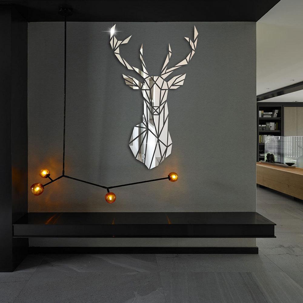 Adesivi murali specchio 3D Adesivo murale rimovibile con testa di cervo acrilico in stile nordico per decorazioni murali per soggiorno domestico fai da te