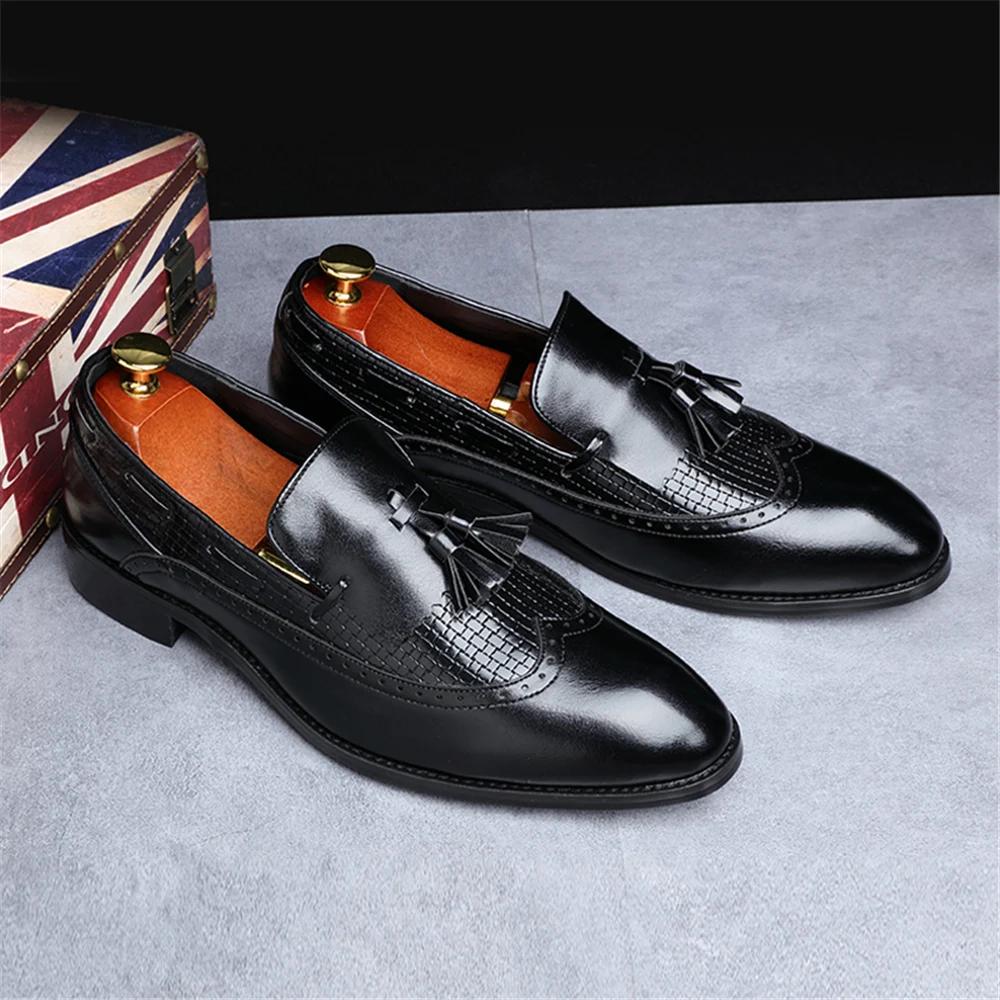 Classic Genuine Leather Loafers Men's Slip-On Dress Shoes Solid Round Toe Oxfords Shoes Men's Genuine Leather Loafers Slip-On