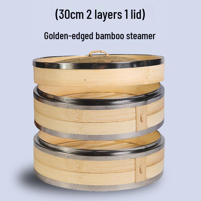 Mao Bamboo Steamer Basket with Stainless Steel Edge - Ideal for Baozi, Mantou, and Xiaolongbao.