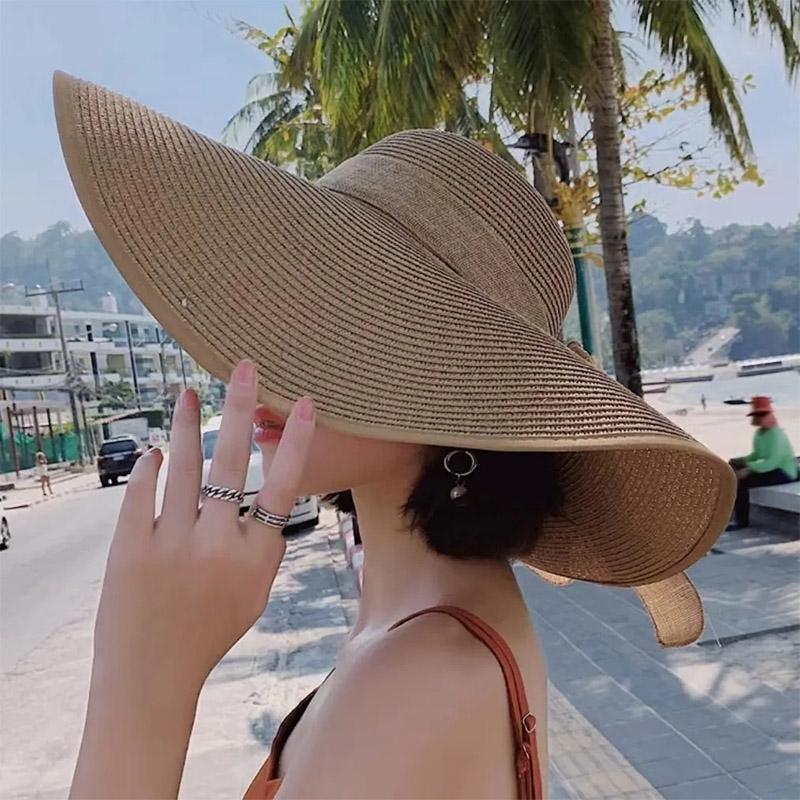 Pălărie pentru soare de vară pentru femei Pălărie de paie cu protecție solară Pălărie de soare anti-ultraviolete la malul mării