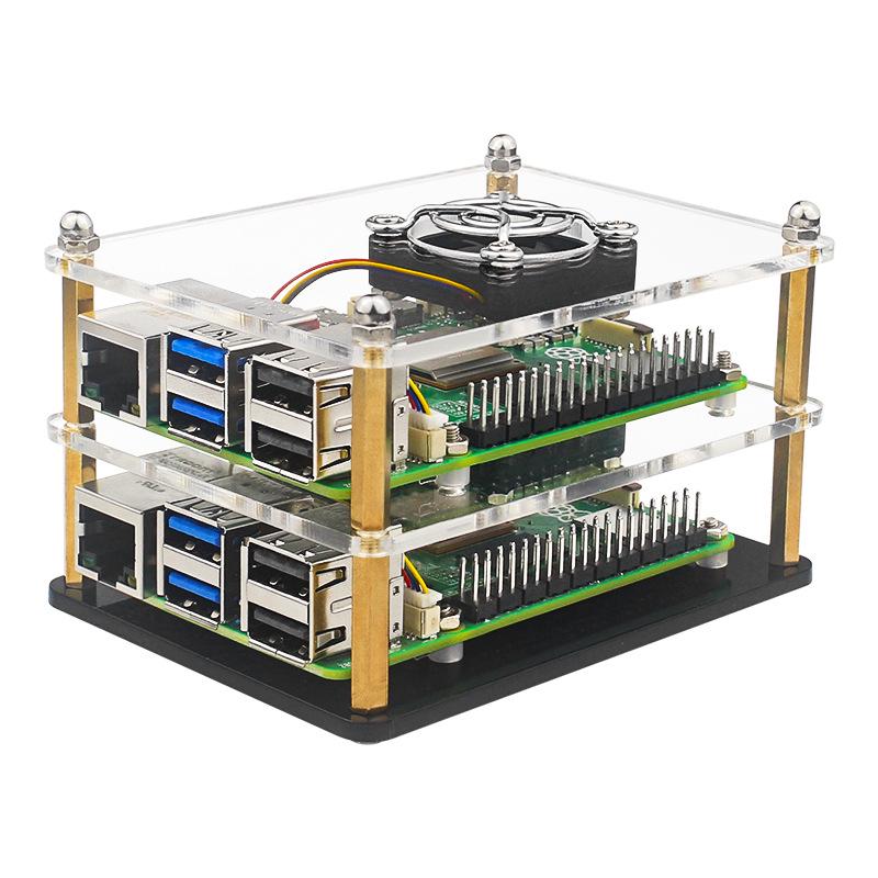 Raspberry Pi 5th Gen Acrylic Cluster Case with Speed-Controlled Fan and Heatsink (1/2/3/4/5 Layer) for DIY Experiments.