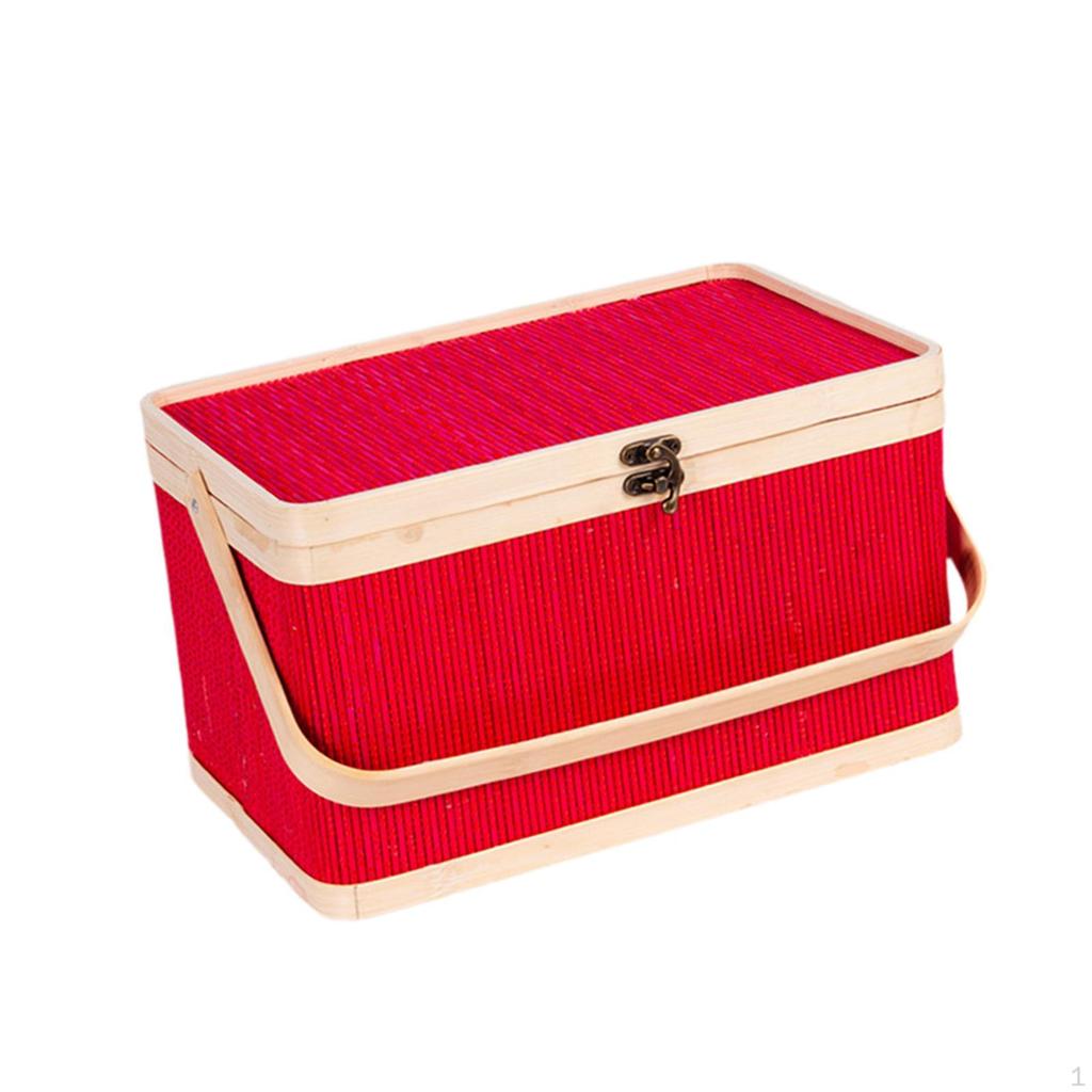 Bamboo Basket Woven Picnic Egg Storage Holder Sturdy Portable with Lid and Handle for Bread