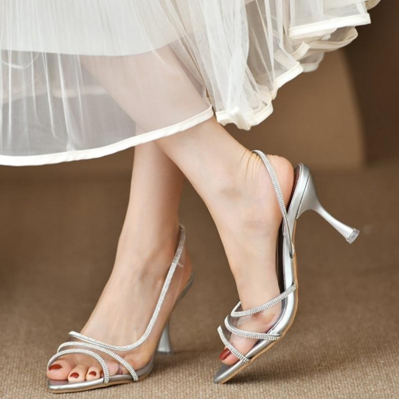 New Summer Stiletto Sandals Pointed Head Shallow Mouth Crystal Strap Set Foot Anti-slip Wear-resistant High Heels