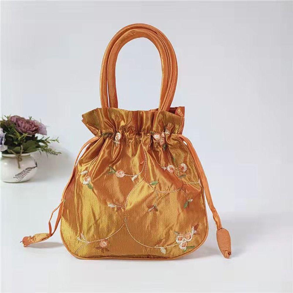Retro Embroidery Silk Drawstring Handbags Women Purse Wallets Jewerly Packing Storage Bucket Bag Hanfu Accessories