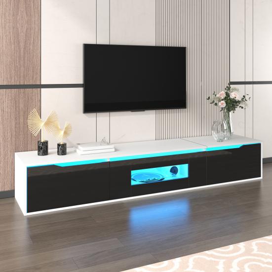 TV Cabinet, High-Gloss TV Cabinet, Color-Coordinated with Black and White, Featuring Color-Changing LED Light, Home