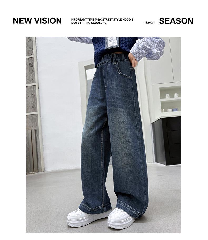 Girls' Stylish Wide-Leg Jeans with Pocket Embroidery - Autumn 2025 Collection