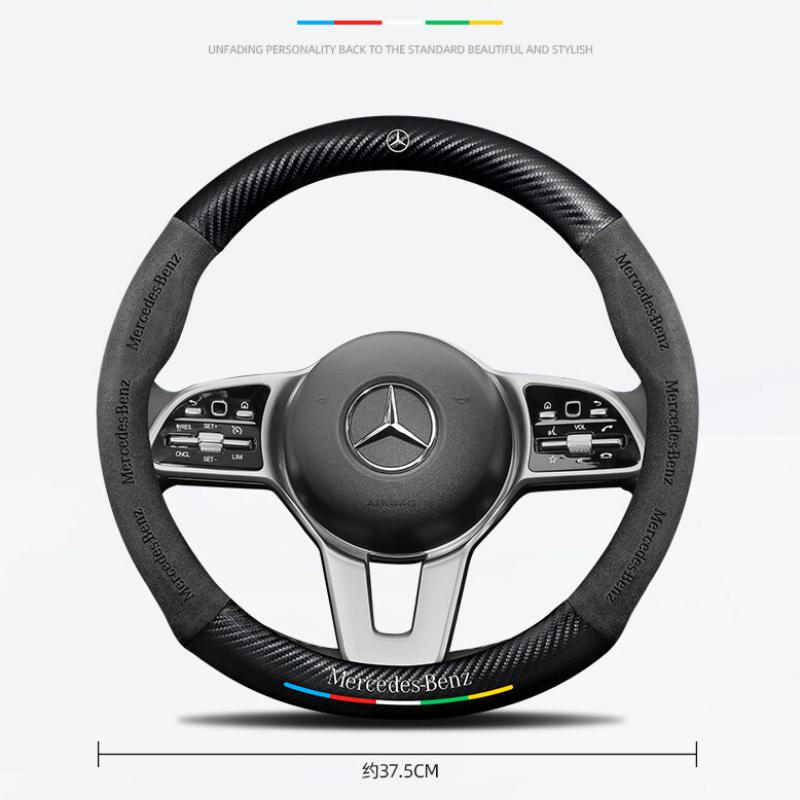 Para Capa de Volante Mercedes AMG Classe CLA GLC GLK A B C E S W212 W213 W204 W203 W123 W124 Camurça Fibra de Carbono Interior de Carro