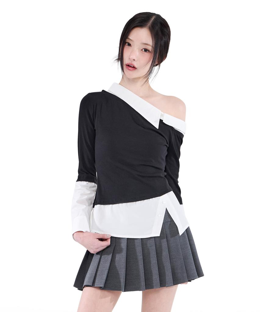 Alkialka One-Shoulder Layered Top (Black)