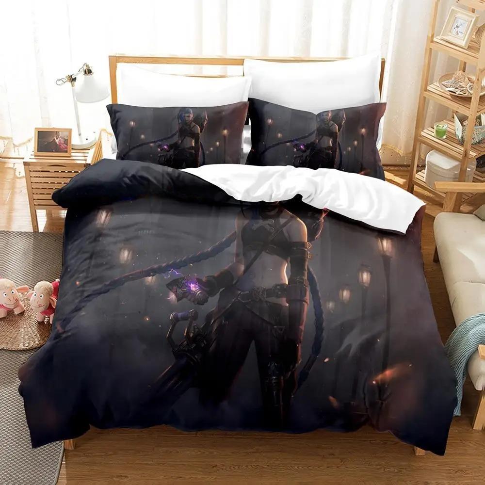 New Jinx Lol Bedding Set Single Twin Full Queen King Size Bed Set Aldult Kid Bedroom Duvetcover Sets 3D Anime Bed Sheet Set