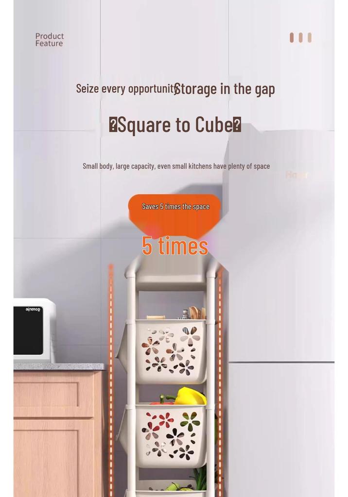 Multi-layer Kitchen Storage Rack: Multi-functional Vegetable, Fruit, and Snack Basket Trolley.