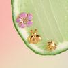 Sweet wind three-to-one card flower earrings, light luxury high-end insect 18K gold jewelry