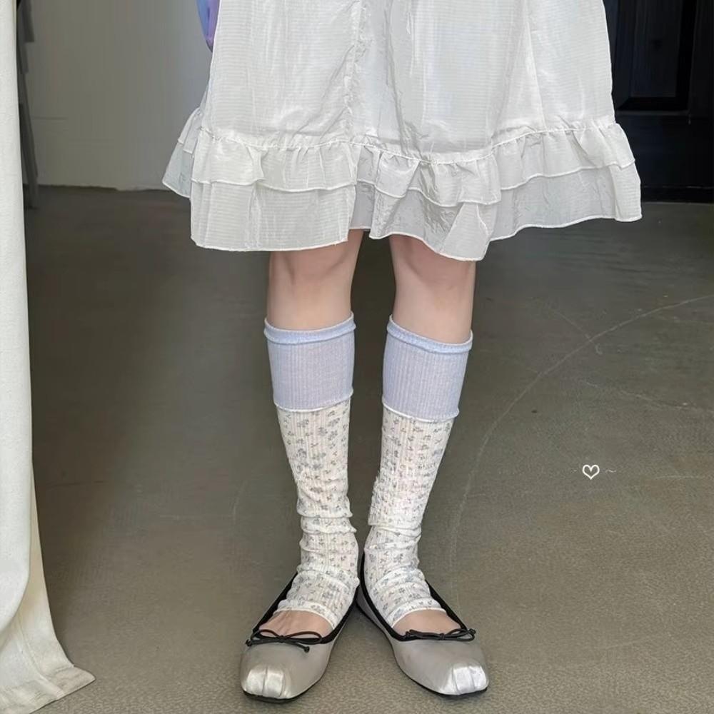 Thin Floral Leg Warmers Soft Breathable Mid Calf Socks New Footed Leg Warmers Women Daily Wear