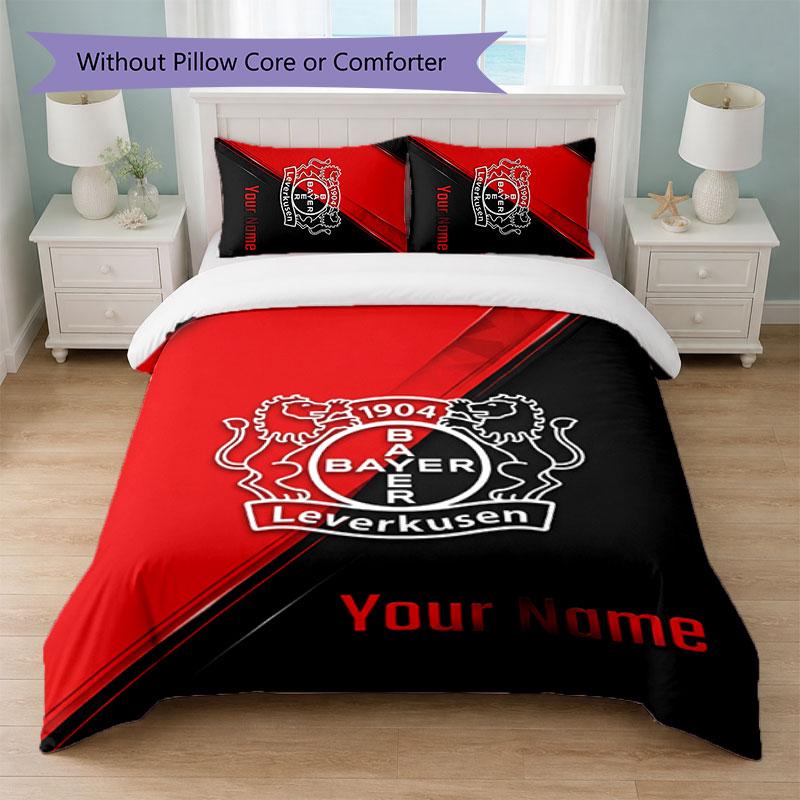 Set Biancheria da Letto Personalizzato Bayer Leverkusen Calcio Testo Nome Personalizzato 1 Copripiumino + 2 Federe Logo Calcio Regalo Personalizzato per Occasioni Speciali Decorazione Camera da Letto