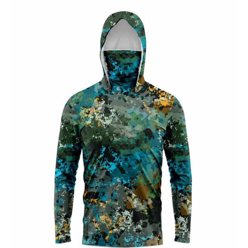 Lightweight Ice Silk Fishing Shirt With Hood Face Cover Long Sleeve UV Protection Quick Dry Outdoor Fly Apparel