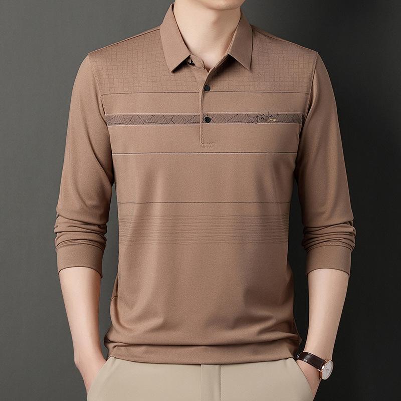 Middle-Aged Men'S Autumn Shirt Long-Sleeved Shirt Dad'S Lapel Spring And Autumn Bottoming Shirt Men'S Top