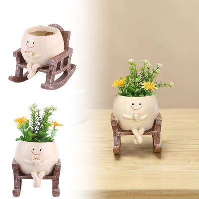 Creative Rocking Chair/Swing Face Planter Pot Flower Pot Cute Resin Head Planters Home Garden Supplies for Indoor Outdoor Plants