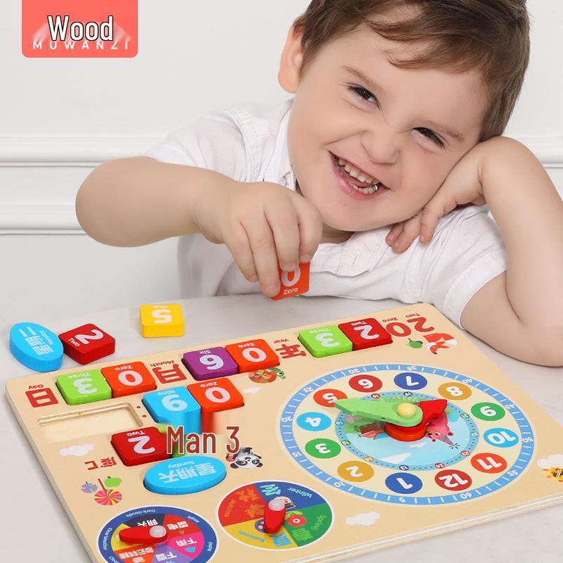 Multifunctional Wooden Clock & Calendar Puzzle for Toddler Time Learning and Primary School Education