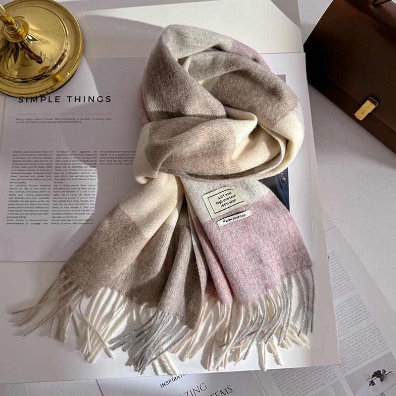 Wool  Women Scarf Luxury Cashmere Winter Blanket Wraps Casual Plaid Print Pashmina Bufanda Travel Poncho Stoles Echarpe