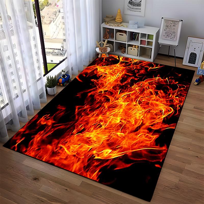 Fiery Flame Pattern Carpet Rug, Bold Red and Black Modern Design Suitable for Use As an Anti-slip for Living Room Bedroom Sofas