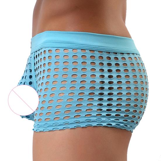 Men Sexy Hollow Out Shorts Briefs Low-rise Breathable Mesh Underwear Solid Color 3D
