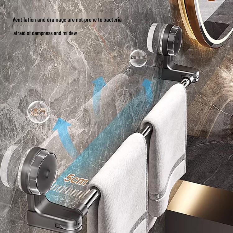 Telescopic No-Drill Suction Cup Towel Rack for Bathroom