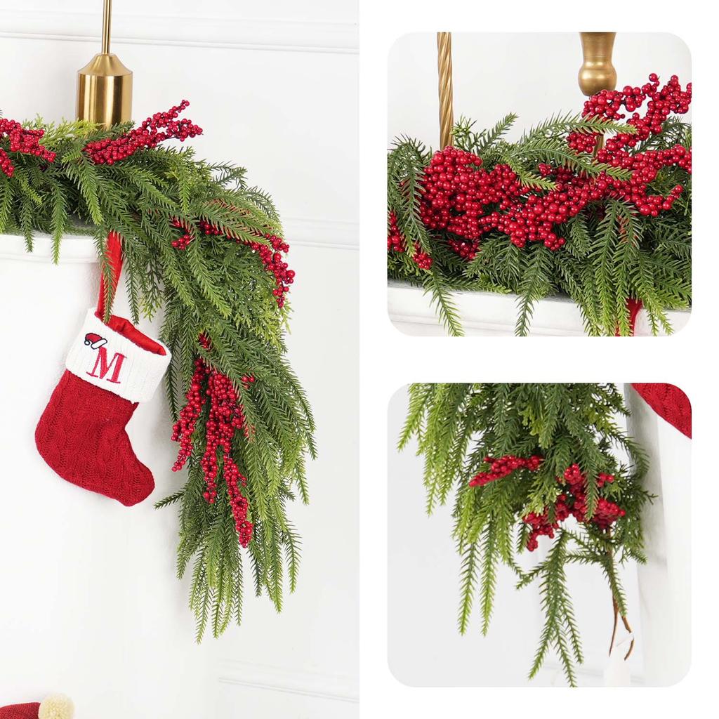 1PC 2M Artificial Red Berry Pine Needle Rattan Home DIY Fireplace Stair Railing Christmas Party Mall Window Decoration