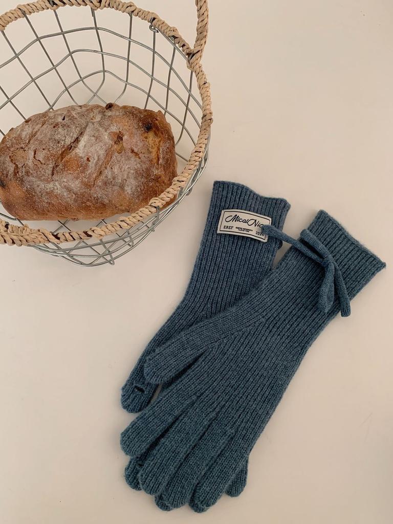 Bow Knitted Gloves Autumn and Winter Riding Can Touch the Screen To Keep Warm, Solid Color Adult Versatile Women's New Multi-color