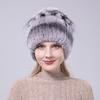 Winter Premium Rabbit Fur Beanie Hats Genuine Rabbit Fur Caps Women Winter Fur Rex Rabbit Knitted Hats Warm Beanie Caps