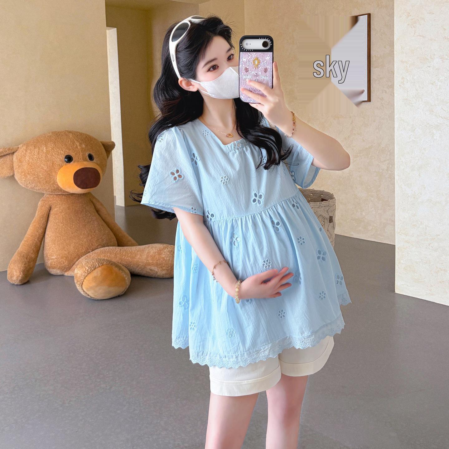 

Summer 2026 Korean Lace Embroidery Doll Shirt & Tummy Support Shorts Set L
