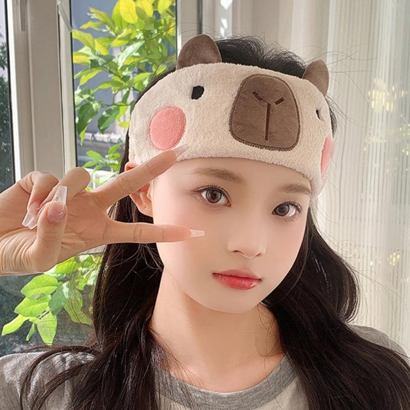 Soft and Absorbent Capybara Headband for Daily Skincare and Makeup Removal Soft Plush Furry Hairband